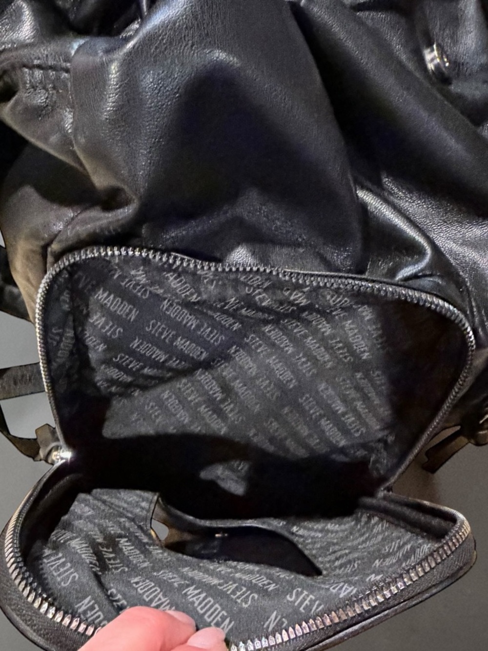 Steve Madden Black Faux Leather Diaper Bag Backpack - Picture 12 of 14